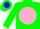 Silk - GREEN, blue 'V' in pink disc, pink