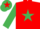 Silk - RED, emerald green star & sleeves, emerald green cap, red star