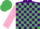 Silk - Purple and Emerald Green check, Pink sleeves, Emerald Green cap