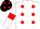 Silk - White, red spots, White sleeves, Red armlets, Black cap, Red spots