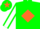 Silk - Green, Orange diamond, White sleeves, Green seams, Green cap, Orange star