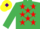Silk - EMERALD GREEN, red stars, yellow cap, purple diamond