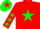 Silk - Red, Green Star and Stars on sleeves, Green cap, Red star