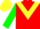 Silk - Red, yellow chevron, green sleeves, yellow cap