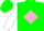Silk - Green, pink diamond, white sleeves, green cap with pink peak