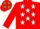Silk - RED, white stars, red sleeves, red cap, emerald green stars