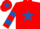 Silk - RED, royal blue star, hooped sleeves, royal blue star on cap