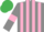 Silk - Grey and Pink stripes, Grey sleeves, Pink armlets, Emerald Green cap