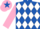 Silk - Royal Blue and White diamonds, Pink sleeves, Pink cap, Royal Blue star