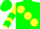 Silk - Green, Large Yellow spots, Yellow sleeves, Green chevrons, Green cap