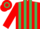Silk - RED & EMERALD GREEN STRIPES, red sleeves, hooped cap