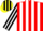 Silk - RED & WHITE STRIPES, black & white striped sleeves, black & yellow striped cap
