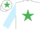 Silk - WHITE, emerald green star, light blue sleeves, white cap, emerald green star