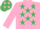 Silk - PINK, emerald green stars, emerald green cap, pink stars