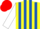 Silk - YELLOW & ROYAL BLUE STRIPES, white sleeves, red cap