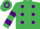 Silk - EMERALD GREEN, purple spots, hooped sleeves & cap