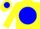 Silk - Yellow, yellow heart on blue disc, blue and white bars on s