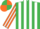 Silk - Emerald Green and White stripes, Orange and White striped sleeves, Emerald Green and Orange quartered cap