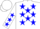 Silk - WHITE, blue circled stars, blue stars on sleeves, white cap
