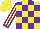 Silk - Yellow, Purple Blocks, Purple Stripes and Cuffs on Sleeves, Yellow Cap