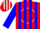 Silk - Red, white circle 'MR', blue stripes on sleeves