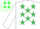 Silk - WHITE, emerald green stars, white sleeves, white cap, em. green stars