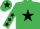 Silk - Emerald green, black star, emerald green sleeves with black stars, emerald green cap, black star