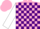 Silk - Pink, purple blocks, white sleeves, pink cap