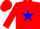 Silk - RED, white 'TS'  on blue star, white band on sleeves, red cap