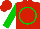 Silk - Red, green circle 'H' on back, green sleeves