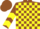 Silk - Brown, Yellow Blocks, Yellow Chevrons on Sleeves, Brown Cap
