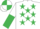 Silk - WHITE, EMERALD GREEN stars, halved sleeves, quartered cap